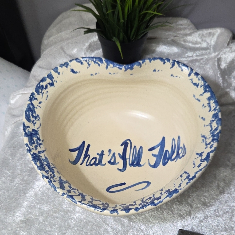 Marshall Pottery Heart-Shaped Cream and Blue Bowl